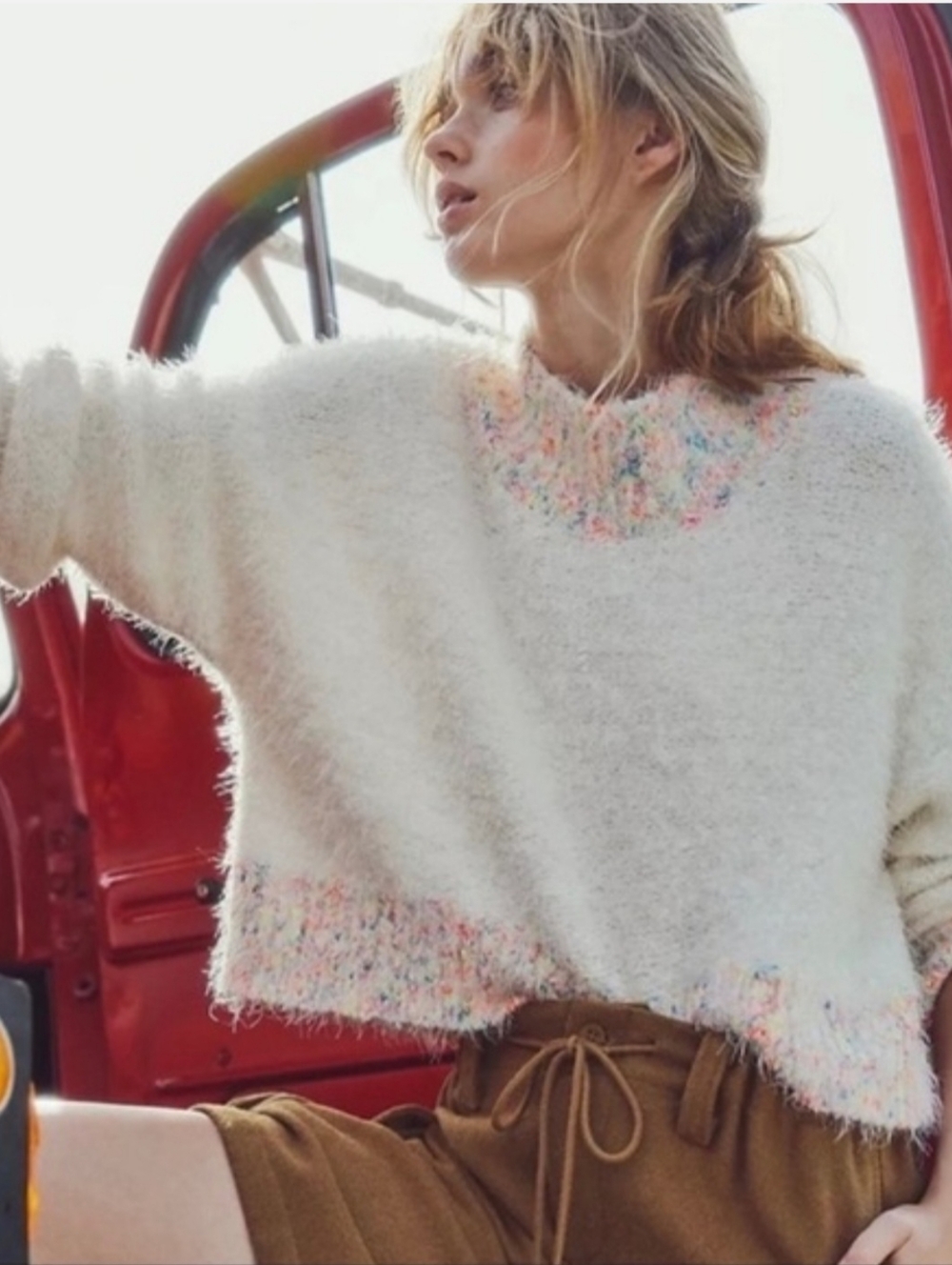 NWOT Free People Stardust Knit Pullover Sweater with Confetti Multicolor Trim